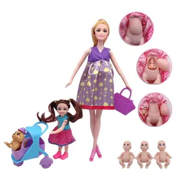 11 5 5 Fashion Gravid Barbies Doll Mor och barnkombination Trolley Valp Barn Toy Accessories 4 Little Dolls194b