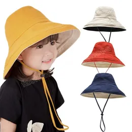 Reversibel baby sun hatt sommar hösten dubbel ansikte barn hink hattar för flickor tillbehör reser strand barn panama cap 2-5y