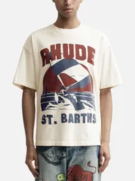 مصمم أزياء الملابس Tesirt Tshirt H8025 Rhude Summer Sailing Sailing Printed Shirt Sere T-Shirt Cotton Streetwear Tops Disual Sportswear Rock Hip Hop للبيع