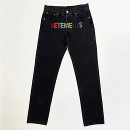 Mäns jeans Vetements Färgade diamanter Lossa Casual Men Kvinnor 1 Vetements raka byxor 230619