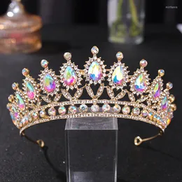 Hair Clips KMVEXO 2023 Fashion Baroque Luxury Crystal AB Bridal Crown Tiara Water Drop Diadem Tiaras For Women Bride Wedding Accessory