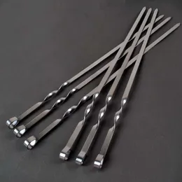 BBQ Tools Accessories 21.6'' 55CM BBQ Skewers Stainless Steel Large Flat Barbecue Needle Skewer Set Shish Kabob Metal Handle Outdoor Forks Tool 6-12pc 230617