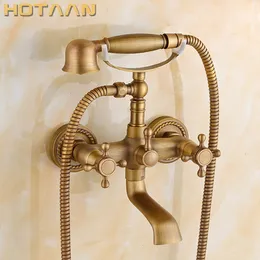 Bathroom Shower Heads Bathroom Bath Tub Wall Mounted Hand Held Antique Brass Shower Head Kit Copper Chrome Shower Faucet Mixer Sets 230617