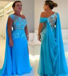 Stunning Blue Mother Of The Bride Dress 2023 Elegant One Shoulder Lace Groom Mom Evening Party Dresses Luxury Arabic Abaya Prom Formal Occasion Party Gowns 2023