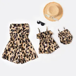 Family Matching Outfits Parentchild Clothes Mother and Daughter Wear Leopard Print Suspender Jumpsuit Infant Baby Girl Romper 230619