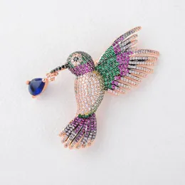 Broches 1 st 36x48mm Vergulde Gemengde Kleur Cz Micro Vogel Broche