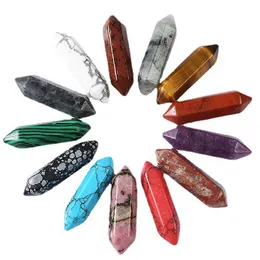 Двойная шестиугольная точка Gemstone 8x32mm Healing Chakra Crystal Reiki Каменные бусины для медитации Decor Home Decor