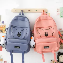 Mochilas escolares 4 peças mochila fofa de urso para meninas adolescentes bolsa de cintura estojo de lápis bolsa de livros