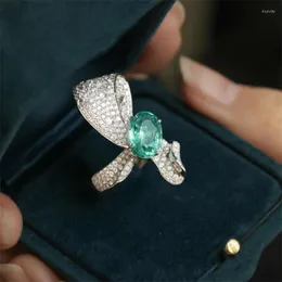 Cluster-Ringe 2023 Silber 925 Ring für Frauen übertrieben große Schleife Finger Bling Grün Zirkon Hochzeit Korea Trendy Schmuck