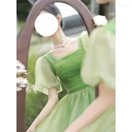 Stage Wear Primavera Donna 2023 In Atmosphere French Super Immortal And Beautiful Small Fragrance Green Square Neck Bubble