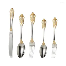 Dinnerware Sets 316 Vintage Spoons Fork Mini Royal Style Metal Gold Carved Coffee Fruit Prikkers Dessert Kitchen Tool Teaspoon 1set