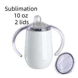 10-Unzen-Sublimations-Schnabeltassen, Wärmeübertragungsbecher, Edelstahl, für Babys, Kinder, Kinder, Babyflasche mit Nippelgriff, Eierschalenbecher mit 2 Deckeln