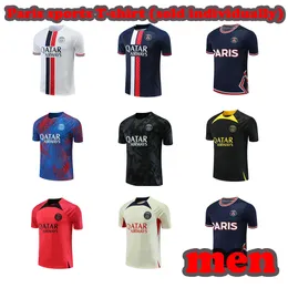 23 24 PSGS Sports Short Sleeves 2023 파리 스포츠웨어 트레이닝 짧은 슬리브 슈트 축구 셔츠 키트 유니폼 chandal 성인 스웨터 스웨터 세트 남자 티셔 S-2XL