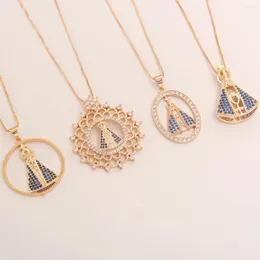 Chains MHS.SUN Vintage Gold Plated Religions CZ Necklace Women Girls Mosaic Zircon Chain Necklaces Jewelry For Party Gifts