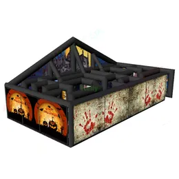 10x5x2m(33x16.5ftx6.5ft))Entrega atividades ao ar livre 10x5m labirinto inflável gigante casa assombrada com impressão para festa de Halloween