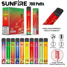 Аутентичный Sunfire 700 Puffs Одноразовые ECIG 2ML Предварительно заполнены 10 зарегистрированных ароматов 20 мг E Сигареты 550MAH.
