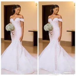 2021 Real Pics African Black Women Mermaid Wedding Dresses 신부 가운 오프 어깨 레이스 아플리케 슬림 아름다운 숙녀 vesidos248w