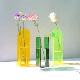 Vase 1PCアクリル花瓶幾何学的形状花容器透明な水耕栽培の絶妙な花瓶植物ボトルデスクトップホーム装飾230617