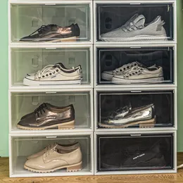 Altro Home Storage Organizzazione Sneaker Box Scarpe combinate impilabili Custodia in plastica pieghevole Cassetto antipolvere Clear Organizer Shoebox 230617