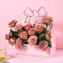 Caixa de flores secas portátil com alça de nó, buquê de rosas para floricultura, embalagem para presente de festa de aniversário das mães, dia dos namorados