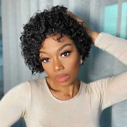 NXY Peruki Hair Krótkie pixie Cut Human Curly Remy Full Machine Made Wig Brazilian for Black Women 230619