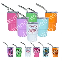 DIY Sublimation 3oz Schnapsglas mit Metallstrohhalm Edelstahlbecher doppelwandige Kinderwasserflasche Reisebecher Tassen Weingläser ohne Vakuum