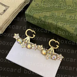 Kolorowe diamentowe kolczyki Crystal Charm Stud z pudełkiem prezentowym złote stabki pieczęciowe kolczyki