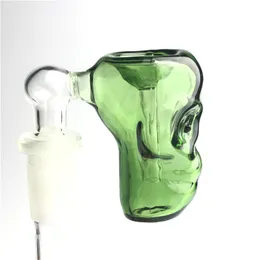 14 mm manlig skalle glas aska catcher skål med 2,4 tum 90 grader svartblå grön tjock pyrex bong skålar glas rökning vatten rör