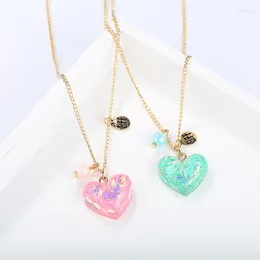 Pendant Necklaces European And American Creative Good Friends Clavicle Necklace Simple Cute Peach Heart Resin Children