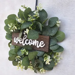 Decorative Flowers Wreaths Eucalyptus Wreath Romantic Front Door Round Welcome Sign Spring Summer Home Decor Artificial Window Craft Living Room Green Leaf 230619