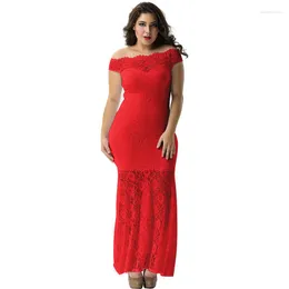 Casual Dresses Short Sleeve Long Womens Cocktail Party Sexig Off Shoulder Bardot Lace Mermaid Evening Gown Plus Size Fishtail Maxi Dress