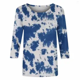Women's Blouses 3/4 Sleeve Shirts For Women Crew Neck Cute Floral Print Graphic Tees Womens Active Tops Loose Fit Spandex Long