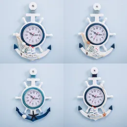 Wall Clocks Mediterranean Style Blue White Rudder Helmsman Anchor Creative Personality Clock Electronic Watch Decorative Nautical