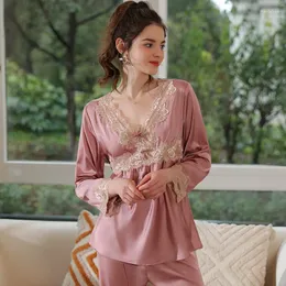 Women's Sleepwear Women Satin Lace Patchwork Homewear Sexy V-Neck Nightwear Home Clothing Casual Pajamas Suit Pyjamas Intimate Lingerie