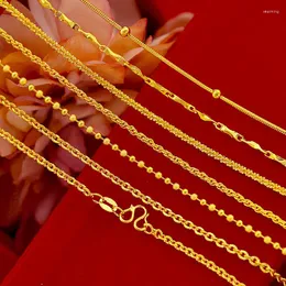 Chains Classic Basic Necklace For Women Yellow Gold Color Waterwave Bead Chain Clavicle Choker Wedding Anniversary Jewelry Oro Amarillo