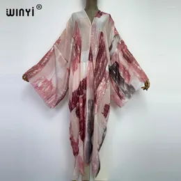 Etniska kläder winyi elegant muslimska kaftan bronsande rosa tryck mode abaya klänning för kvinnor faller dubai kalkon arabiska oman kaftan