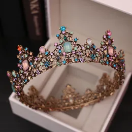 헤어 클립 Barrettes Baroque 빈티지 컬러 젤리 크리스탈 둥근 신부 Tiara Crown Black Pageant Diamem Veil Wedding Accessories 230619