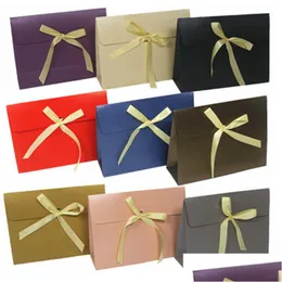 Present Wrap Envelope Ribbon Kraft Paper Box med satinband Matt texturerad finish för julklappar Alla hjärtans dag MJ0426 DHQ7B