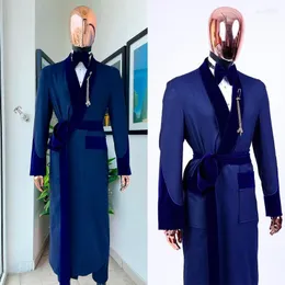 Erkek Suits Erkekler Kraliyet Mavi Erkekler Kemer Blazer Coat Velvet Giyim Giyim Resmi Düğün Damat İşi ile Kraliyet Mavi Erkekler Takımlı 1 Parçalı 1 Parça