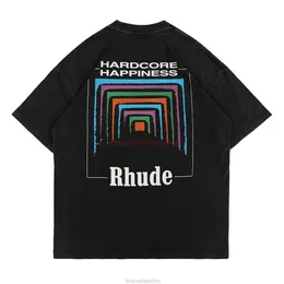 مصمم أزياء الملابس المحملات Tshirt صغيرة عصرية Rhude سبعة ألوان إطار الطباعة عالية الجودة القطن النقي غسل
