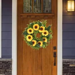 Decorative Flowers Delicate Spring Summer Artificial Garland Full Bloom Sunflower Wreath Refreshing Mood Simulation Balcony Supply