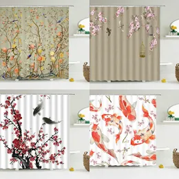 Shower Curtains Chinese style flower and bird shower curtain waterproof bathroom curtain 3D printed fabric with hook decoration shower curtain 230619