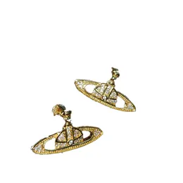 2023 Saturn Charm Luxury Classic Stud Pendant Brand Designer Geometric Celebrity Round Rhinestone Earrings Wedding Party Jewelry1022562