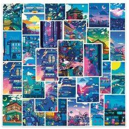 50pcs Japanese Anime Night Scene Stickers Cityscape Stickers Laptop Waterbottle Stickers for Kids Boys Girls Teens Anime Fans