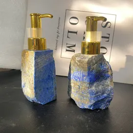 Handgefertigte Kristall-Rosenquarz-Shampoo-Flasche, natürlicher unregelmäßiger Rohstein, Lapislazuli, Seifenspender, Pumpflasche, Badezimmer-Dekor-Zubehör