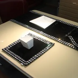 Masa paspasları siyah kadife yer mat akrilik elmas rhinestone kristal dekore edilmiş lüks dekor kalitesi el yapımı placemat