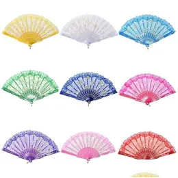 Konst och hantverk Lace Dance Fan Show Craft Folding Fans Rose Flower Design Plastic Frame Silk Hand Drop Delivery Home Garden Dhn9g