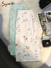 Faldas Syiwidii estampado para mujer Floral Slit Y2k Casual moda coreana Primavera Verano 2023 ropa de cintura alta elegante Vintage