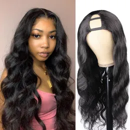 U Part Wig Body Wave Human Hair Wigs For Women Brazilian Remy Hair Glueless Human Hair Wavy Upart Wig Natural Black Wigs