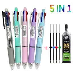Kawaii 5 in 1 أقلامات حبر متعددة الألوان مع قلم رصاص العجائب مجموعة 4 ألوان كرة وقلم متعدد الوظائف ميكانيكي